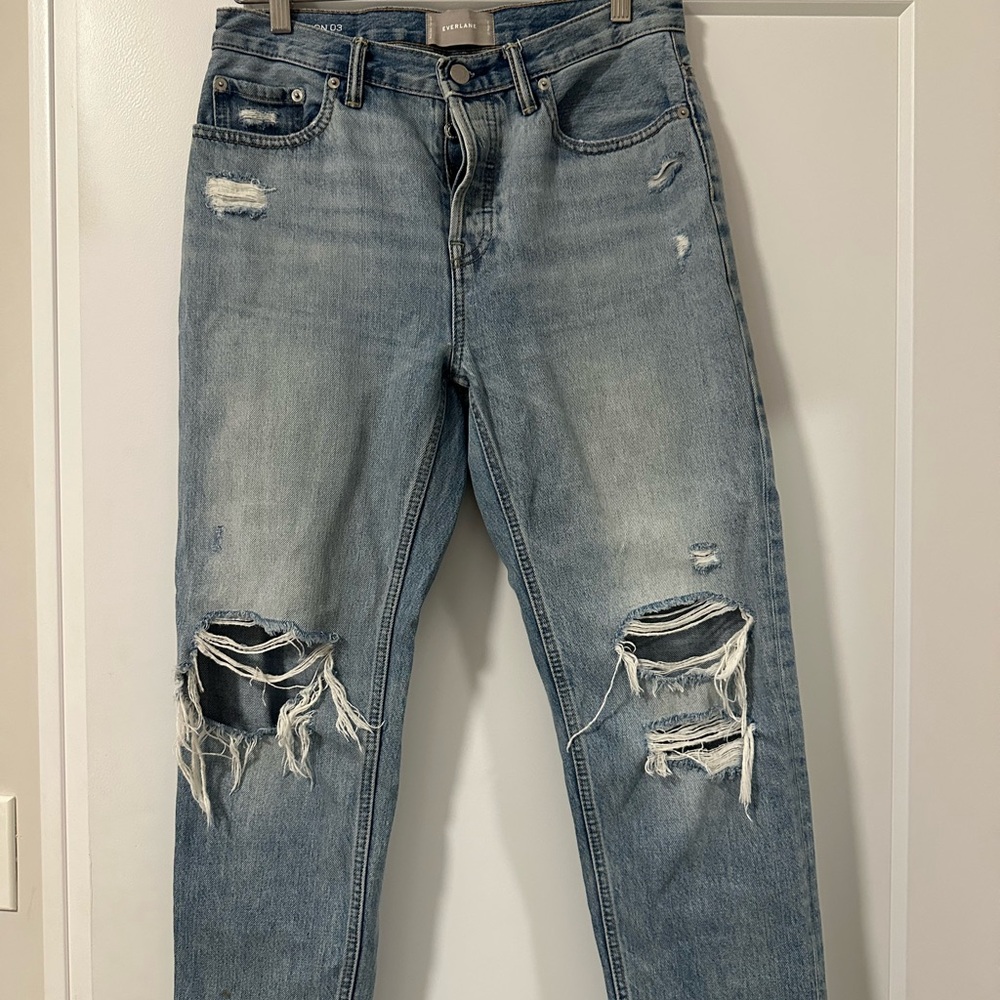 Distressed Everlane Blue Jeans - Straight Leg